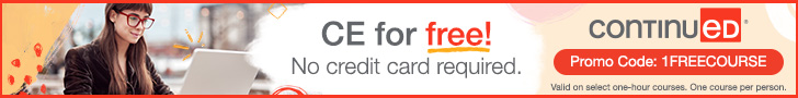 CE for free - no credit card required - continued - promo code 1FREECOURSE - valid on select one-hour courses - one course per person